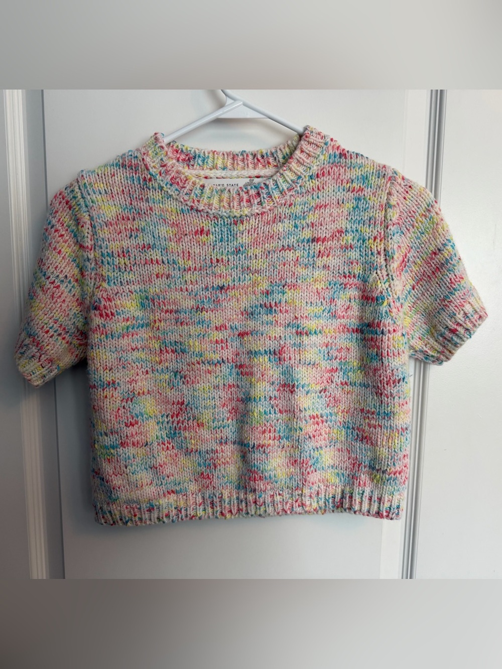 Altard State Confetti Speckled Knit Short Sleeve Sweater Boxy Crop Mock Neck XXS